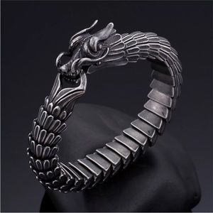 Armored Scaled Chinese Dragon Joint Thick Antiqued Stainless Steel Unisex Bangle